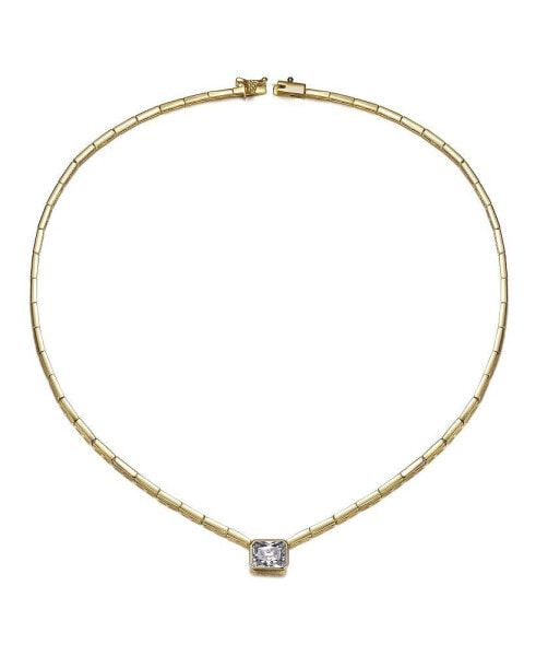 14K Gold Plated Cubic Zirconia East-West Solitaire Necklace