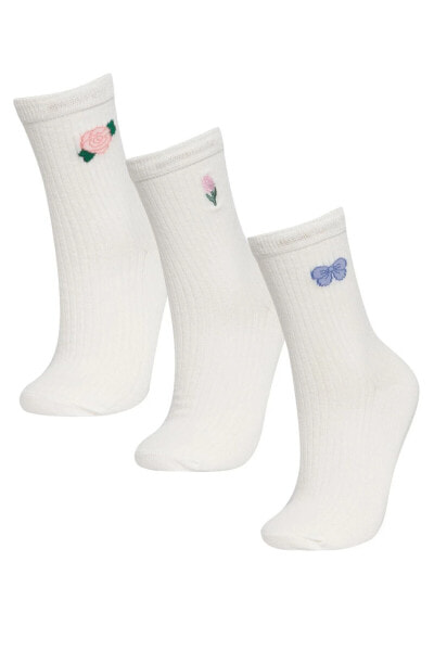 Kadın Nakış 3'lü Pamuklu Uzun Çorap B6103axns