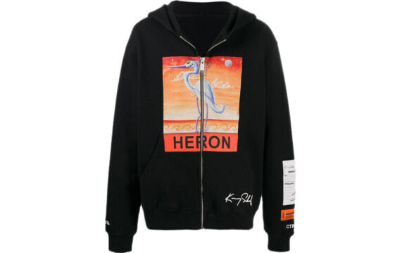 Худи мужское HERON PRESTON , черное, с принтом белого журавля