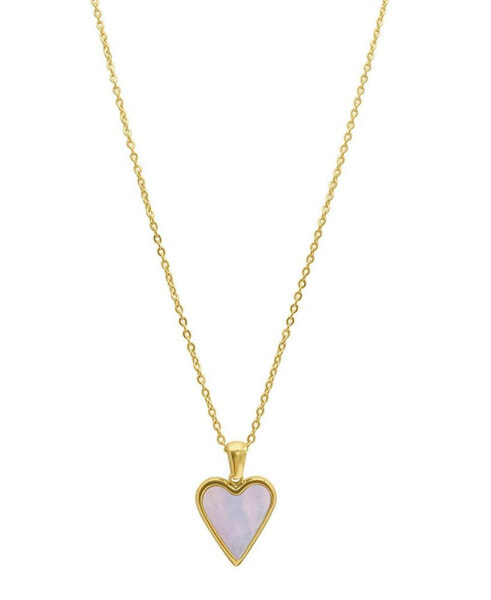 White Mother of Imitation Pearl Heart Adjustable Gold-Tone Pendant Necklace