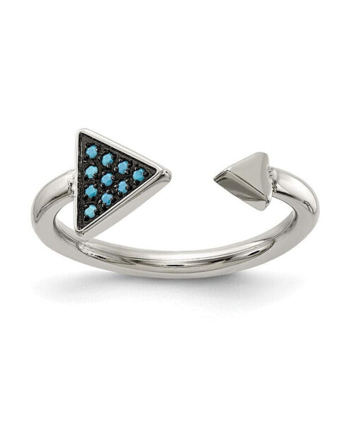 Stainless Steel Polished Reconstructed Turquoise Triangle Ring