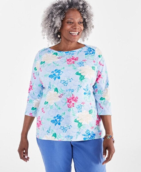 Plus Size Printed Pima Cotton Top, Created for Macy's