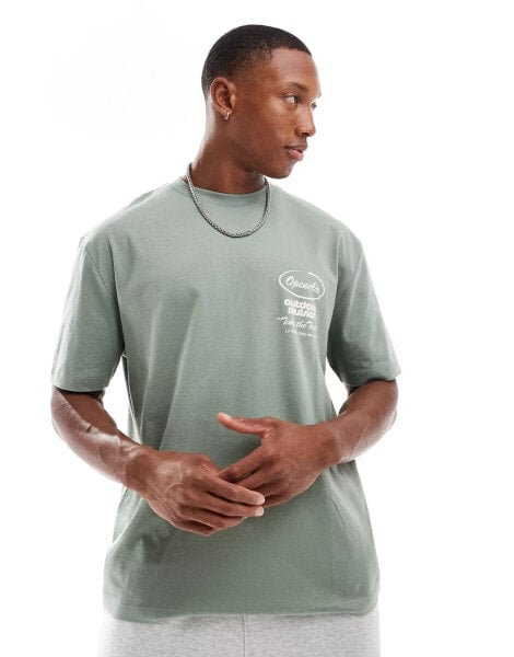 ASOS DESIGN relaxed t-shirt with text print in khaki