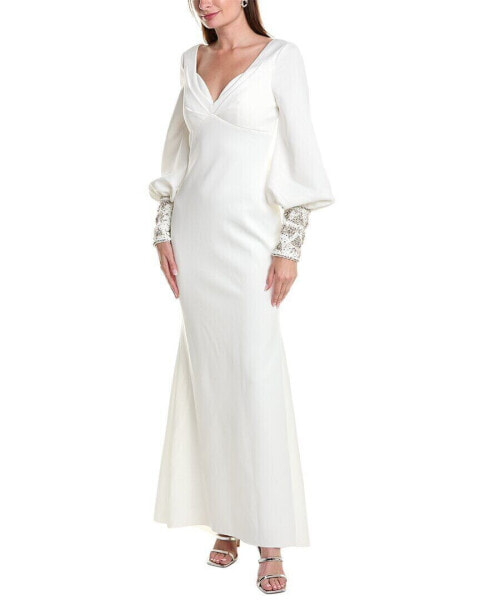 Badgley Mischka Scuba Gown Women's White 4