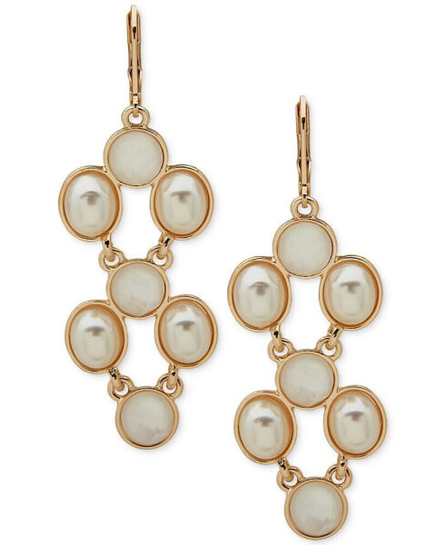 Gold-Tone White Stone & Mother-of-Pearl Statement Earrings