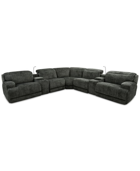 Sebaston 7-Pc. Fabric Sectional with 3 Power Motion Recliners and 2 USB Consoles, Created for Macy's
