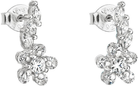 Silver earrings with zircon white flower 11022.1