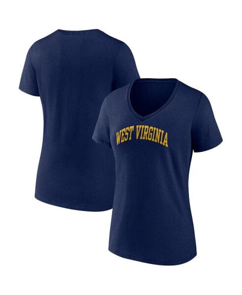 Women's Navy West Virginia Mountaineers Basic Arch V-Neck T-shirt