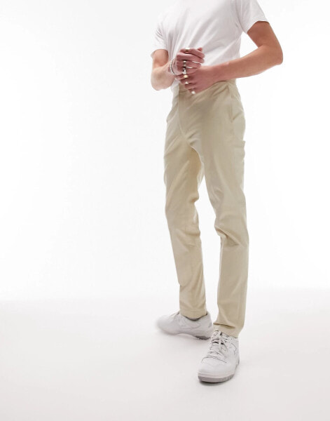 Topman smart slim chino trousers in stone