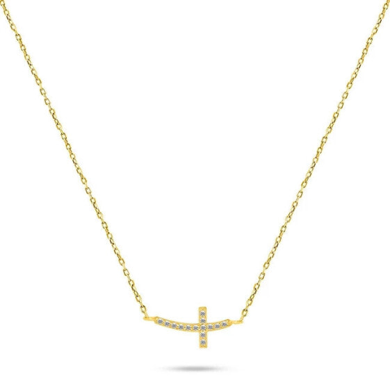 Gold-plated cross necklace with zircons NCL57Y