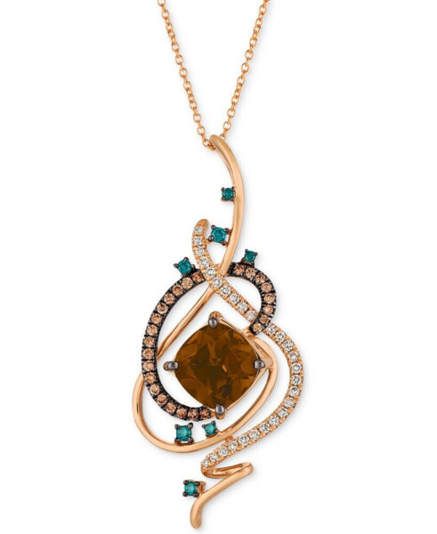 Exotics® Crazy Collection® Chocolate Quartz® (3-3/4 ct. t.w.) & Diamond (3/4 ct. t.w.) 18" Pendant Necklace in 14k Rose Gold