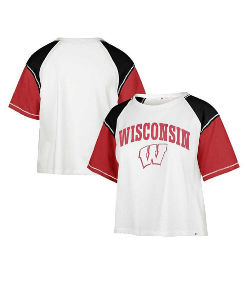 Women's White Distressed Wisconsin Badgers Serenity Gia Cropped T-shirt