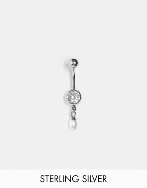 Kingsley Ryan teardrop pearl belly bar in sterling silver