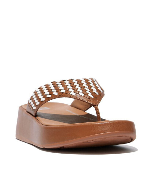 Women's F-Mode Woven-Leather Flatform Toe-Post Sandals