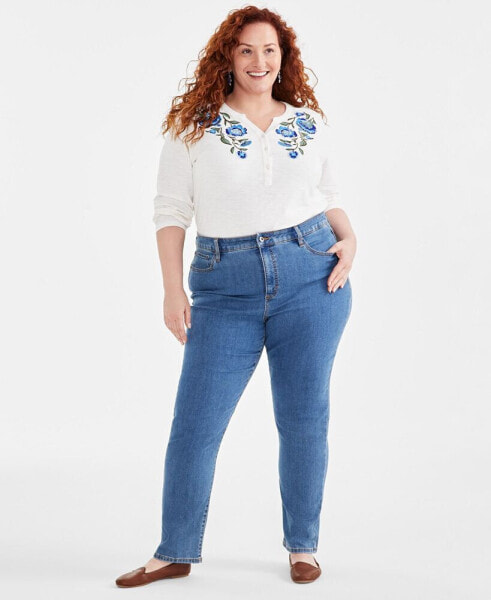 Plus Size High-Rise Straight-Leg Jeans, Created for Macy's