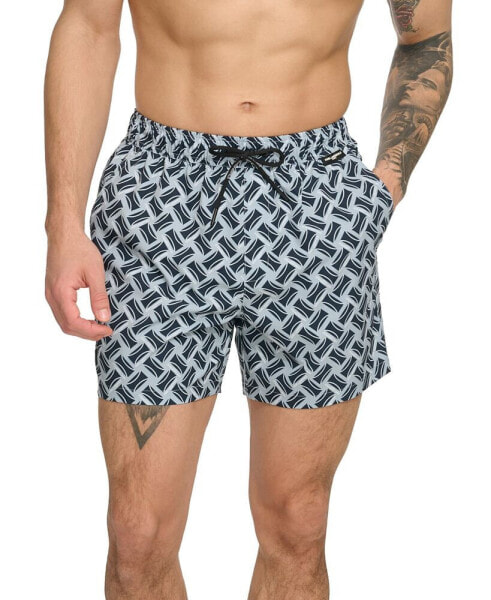 Karl Lagerfeld Men's Modern Euro Printed Stretch 5" Swim Trunks