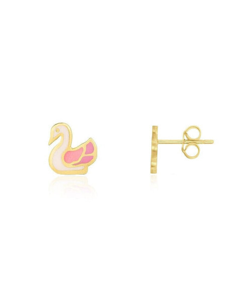 Swan Stud Earrings 14K Gold