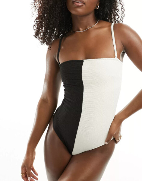 & Other Stories colourblock swimsuit in black and white