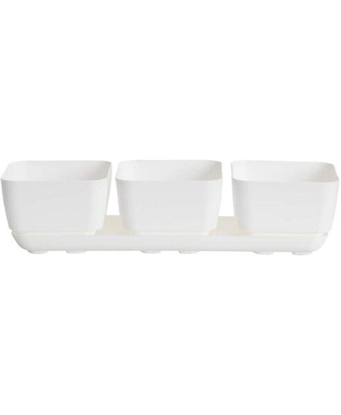 10012 Herb & Succulent Trio Planter/Plastic Flower Pot, White, 12"