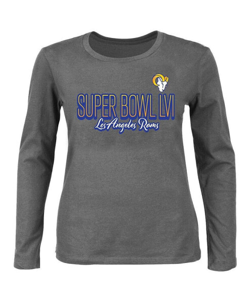 Women's Charcoal Los Angeles Rams Super Bowl LVI Bound Plus Size Color Fade Scoop Neck Long Sleeve T-shirt