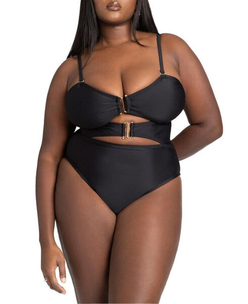 Plus Size Strapless Hardware Detail One Piece