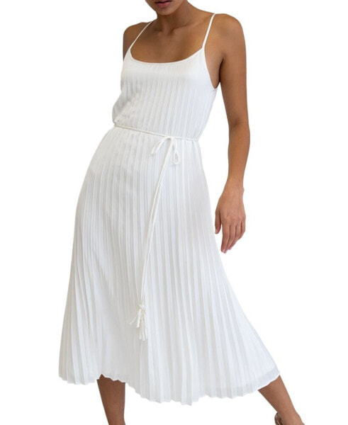 Women's Pleated Scoop-Neck Midi Dress