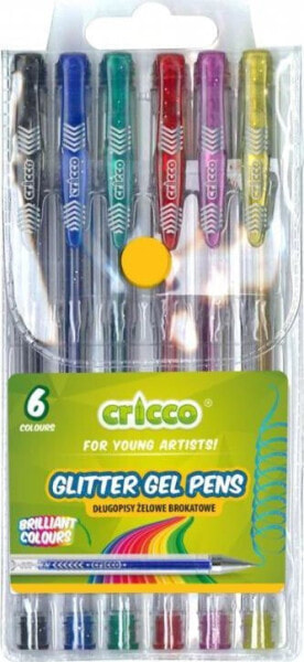 Cricco Długopisy żelowe brokatowe 6 kolorów CRICCO