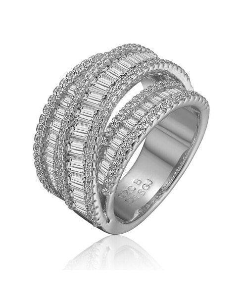 Sterling Silver Cubic Zirconia Crossover Channel Ring