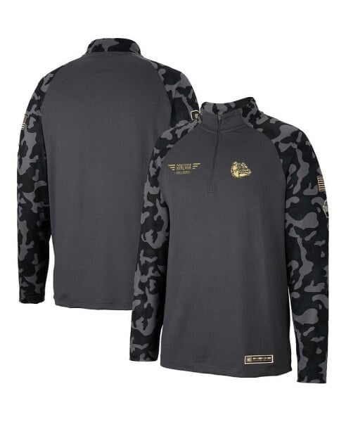 Men's Charcoal Gonzaga Bulldogs OHT Military-Inspired Appreciation Long Range Raglan Quarter-Zip Jacket