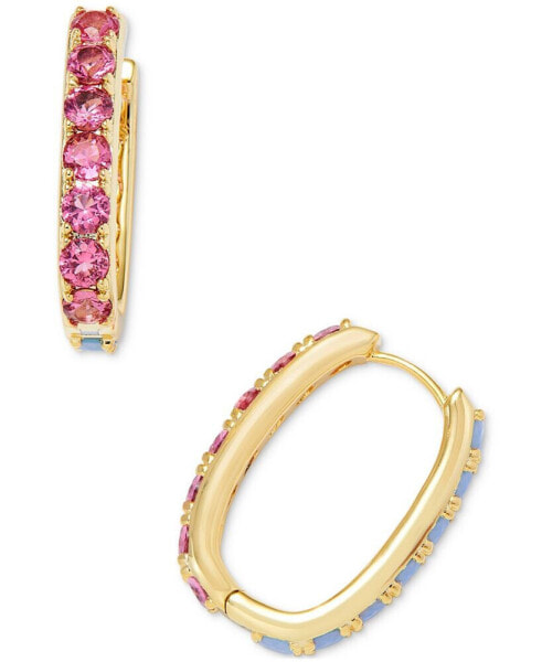 14k Gold-Plated Mixed Stone Oval Hoop Earrings