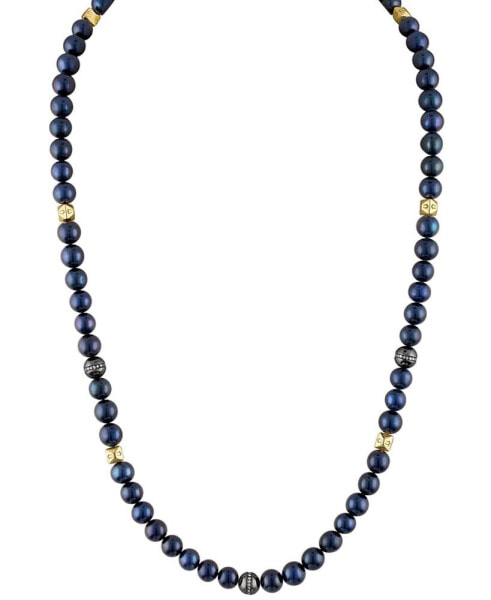 Men's Marine Star Blue Freshwater Pearl (8mm) & Diamond (1/4 ct. t.w.) Beaded 22" Necklace in 14k Gold-Plated Sterling Silver