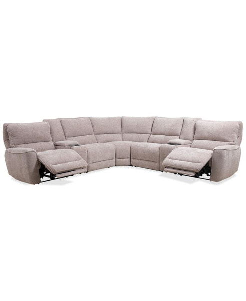 Deklyn 129" 7-Pc. Zero Gravity Fabric Sectional with 2 Power Recliners & 2 Consoles, Created for Macy's