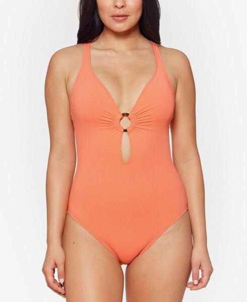 Rod Beattie Ring Me Up Plunge One-Piece Swimsuit in Coral Chic Size 10