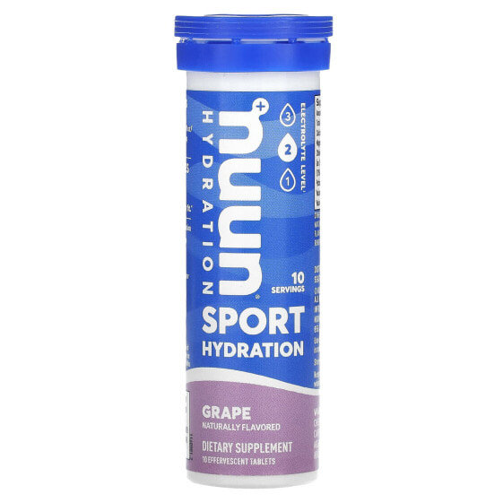 Hydration, Sport, Effervescent Electrolyte Supplement, Grape, 10 Tablets