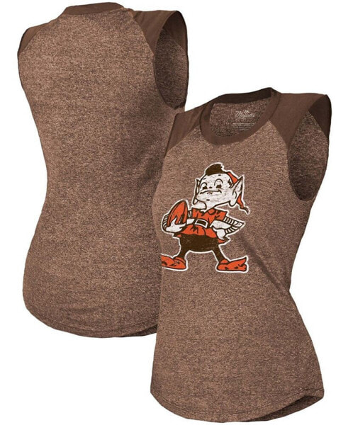 Women's Brown Cleveland Browns Retro Tri-Blend Raglan Muscle Tank Top