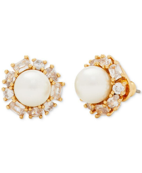 Gold-Tone Candy Shop Imitation Pearl Halo Stud Earrings