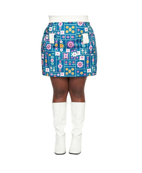 Plus Size Banded Waist Mod A-Line Mini Skirt