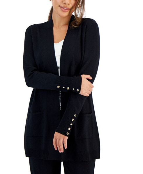 Petite Open-Front Button-Cuff Cardigan, Created for Macy's