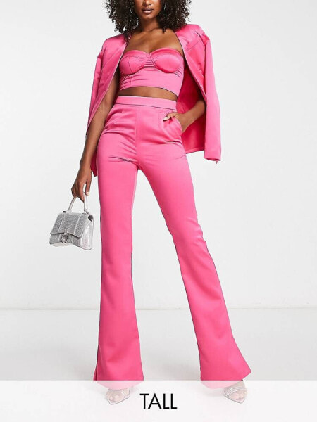 Extro & Vert Tall highwaist flare trousers in hot pink co-ord