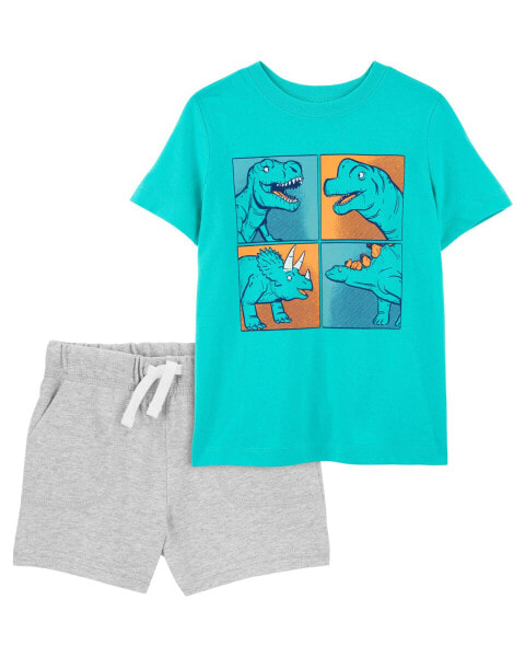 Toddler 2-Piece Dino Graphic Tee & Pull-On Cotton Shorts Set 5T