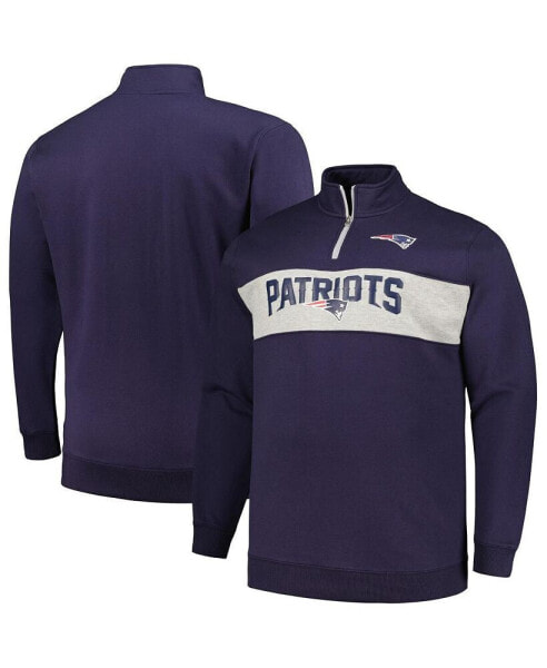 Men's Navy New England Patriots Big and Tall Fleece Quarter-Zip Jacket