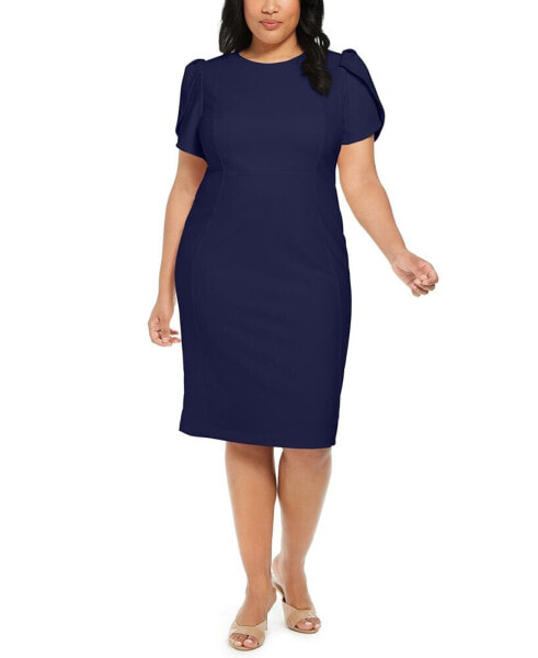 Plus Size Puff-Sleeve Sheath Dress