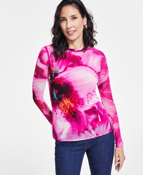 Women's Printed Mesh Top, Created for Macy's