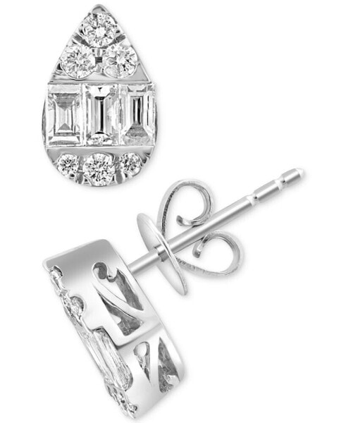 EFFY® Diamond Round & Baguette Teardrop Cluster Stud Earrings (1/2 ct. t.w.) in 14k White Gold