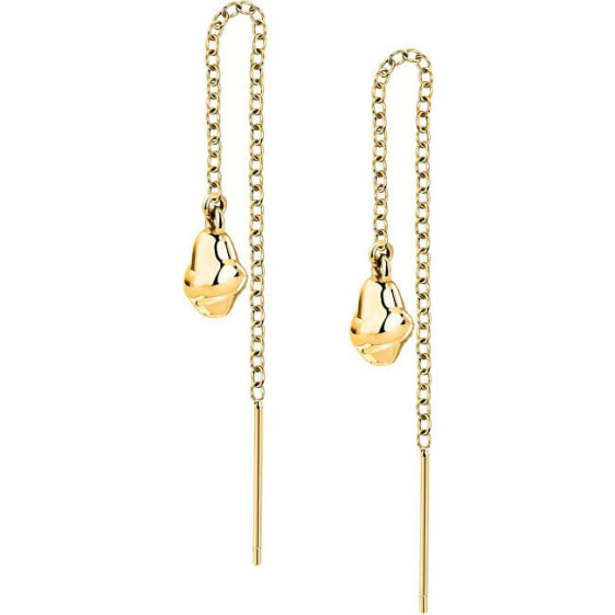 Stylish long gold-plated steel earrings T-Design TJAXA13