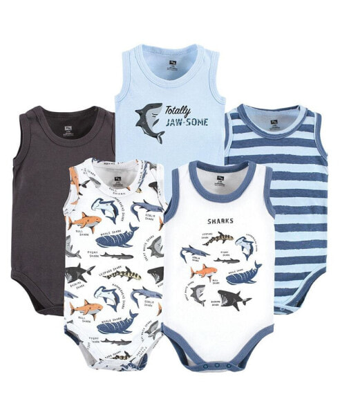 Baby Boys Cotton Sleeveless Bodysuits Shark Types, 5-Pack