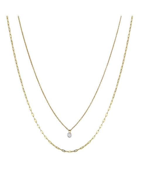 Clear Cubic Zirconia Stone Layered Necklace