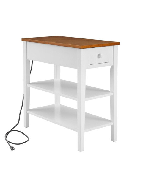 2-tone End Table with USB Charging, White/Walnut