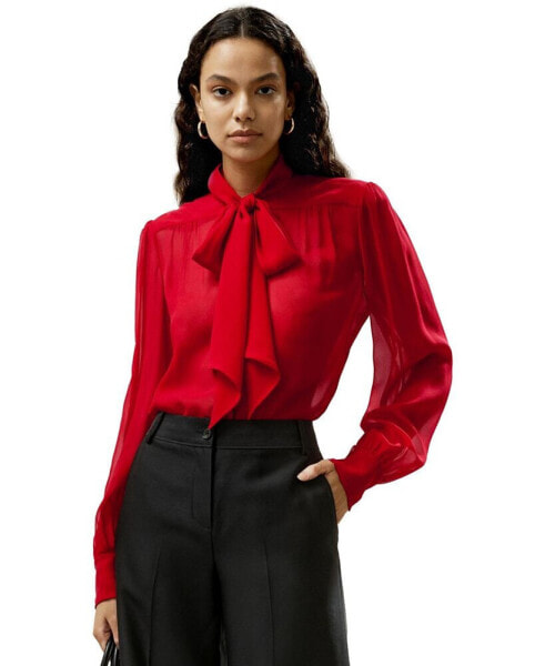 Women's Bow Tie Silk Jasmine Blouse For Women