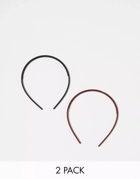 ASOS DESIGN pack of 2 hair comb headbands in black and burgundy